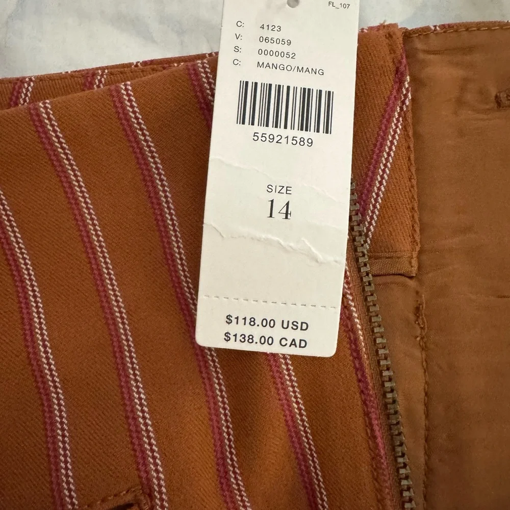 Anthropologie Essential Slim Trouser in Mango Stripe - Size 14 - Picture 3 of 6